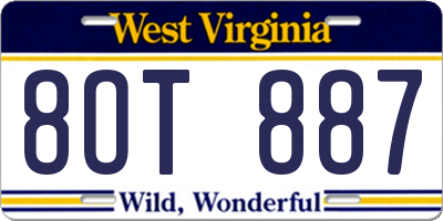 WV license plate 8OT887