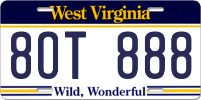 WV license plate 8OT888