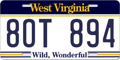 WV license plate 8OT894
