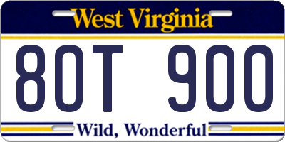 WV license plate 8OT900