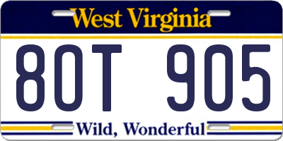 WV license plate 8OT905