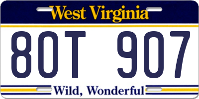 WV license plate 8OT907