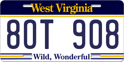 WV license plate 8OT908