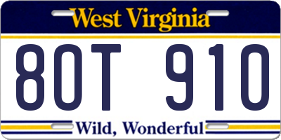 WV license plate 8OT910
