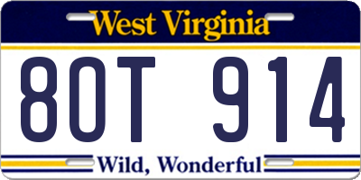 WV license plate 8OT914