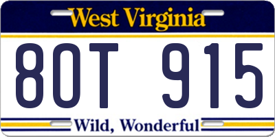 WV license plate 8OT915