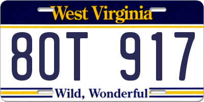 WV license plate 8OT917