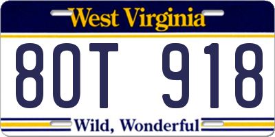 WV license plate 8OT918