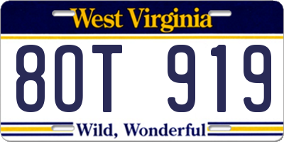 WV license plate 8OT919