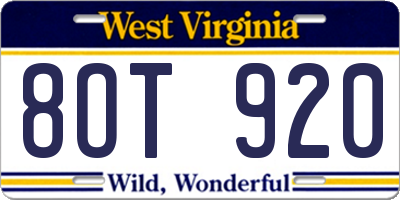 WV license plate 8OT920