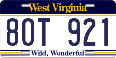 WV license plate 8OT921