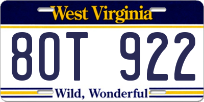 WV license plate 8OT922