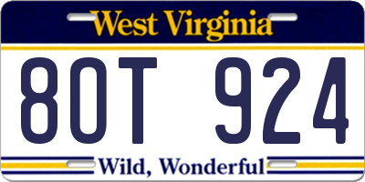 WV license plate 8OT924