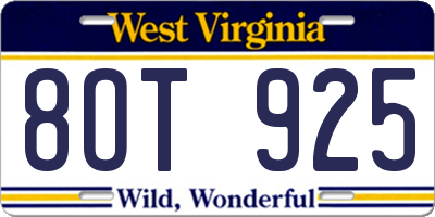 WV license plate 8OT925