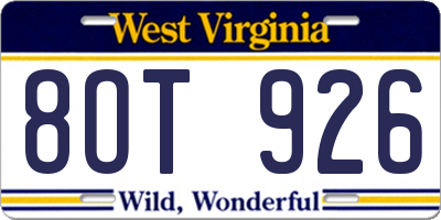 WV license plate 8OT926