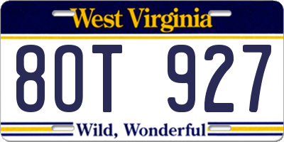 WV license plate 8OT927