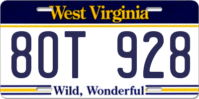 WV license plate 8OT928