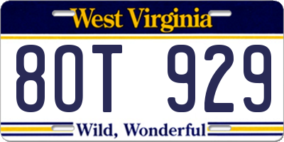 WV license plate 8OT929