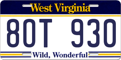 WV license plate 8OT930
