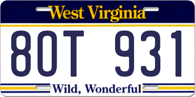 WV license plate 8OT931