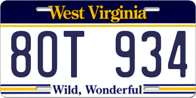 WV license plate 8OT934