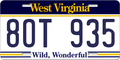 WV license plate 8OT935