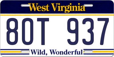 WV license plate 8OT937