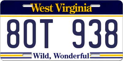 WV license plate 8OT938