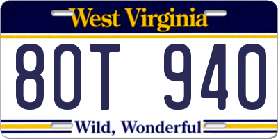 WV license plate 8OT940