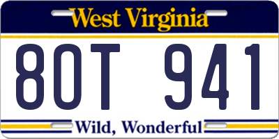 WV license plate 8OT941