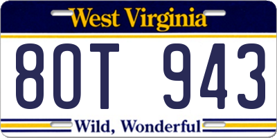 WV license plate 8OT943