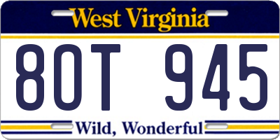 WV license plate 8OT945