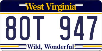 WV license plate 8OT947