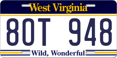 WV license plate 8OT948