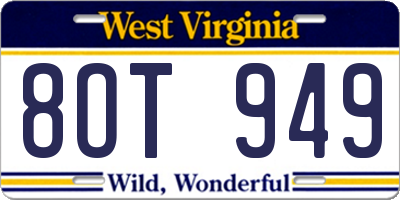 WV license plate 8OT949