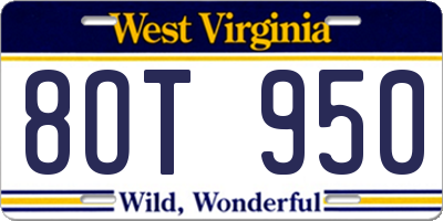 WV license plate 8OT950