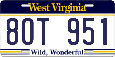 WV license plate 8OT951