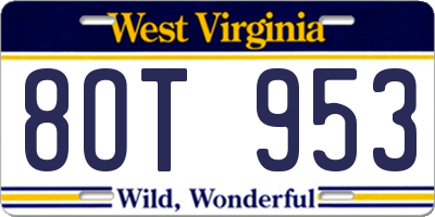 WV license plate 8OT953