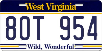 WV license plate 8OT954