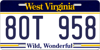 WV license plate 8OT958