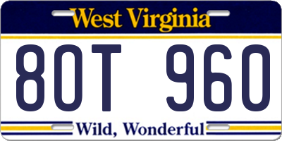 WV license plate 8OT960