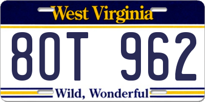 WV license plate 8OT962