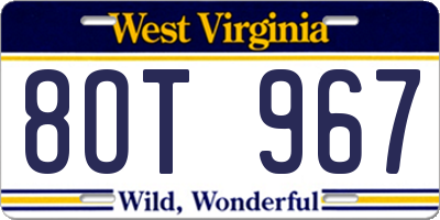 WV license plate 8OT967