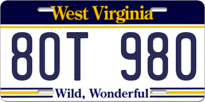 WV license plate 8OT980