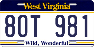 WV license plate 8OT981