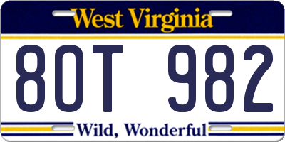 WV license plate 8OT982