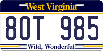 WV license plate 8OT985