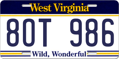 WV license plate 8OT986