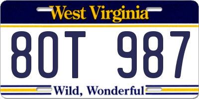 WV license plate 8OT987