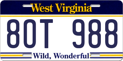 WV license plate 8OT988
